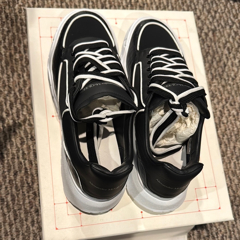 Alexander McQueen Black and White Croc-Embossed Sneakers